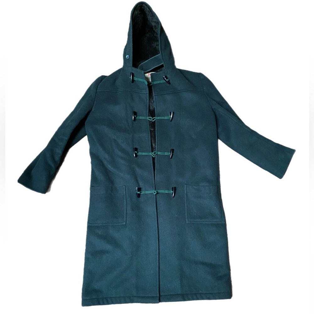 Vintage Toggle Wool Coat With Horn Buttons Forest Green Long
